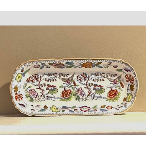 Vintage Mason's Patent English Ironstone Tray, Floral, Flying Bird Pattern - Picture 2 of 9